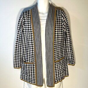 Investments  SZ M  Black & White Houndstooth open front cardigan classic office